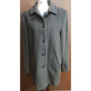 Liz Claiborne Size 12 Large Black Herringbone Lined Pea Trench Car Career Coat